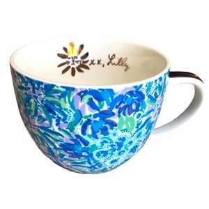 Lilly Pulitzer‎ Tiger XX Lily Blue Floral 12oz Coffee Tea Cup Mug Gold